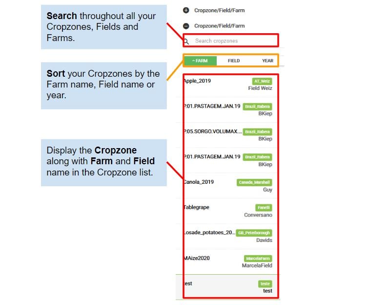 Istantanea del menu in alto a destra di Cropzone