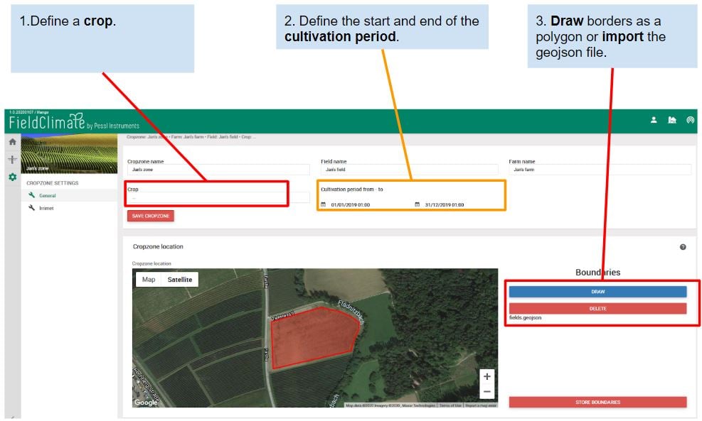 Instantâneo das configurações e localização da Cropzone