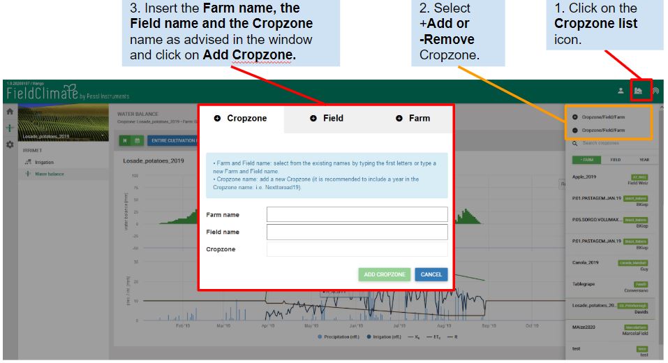 Figura 2: Instantâneo da opção 'Add Cropzone'.